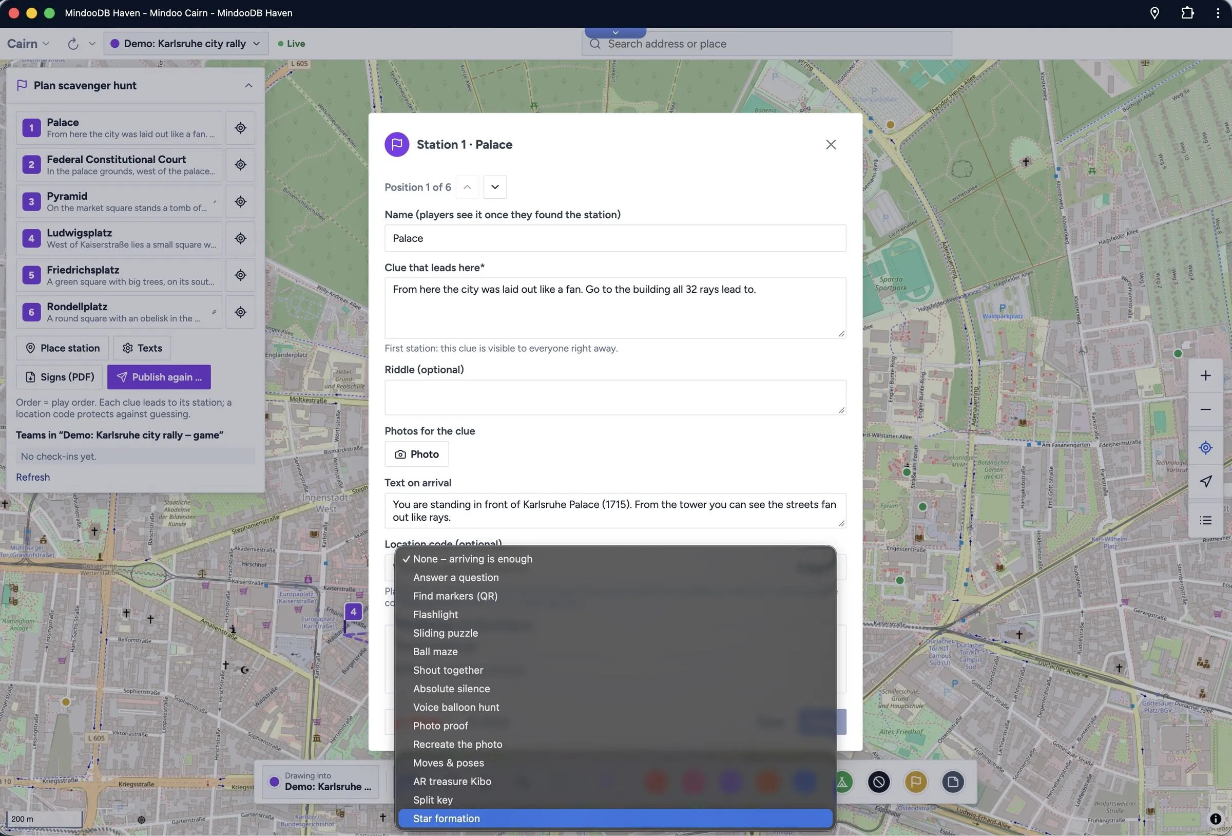 Choosing a mini game challenge for a station